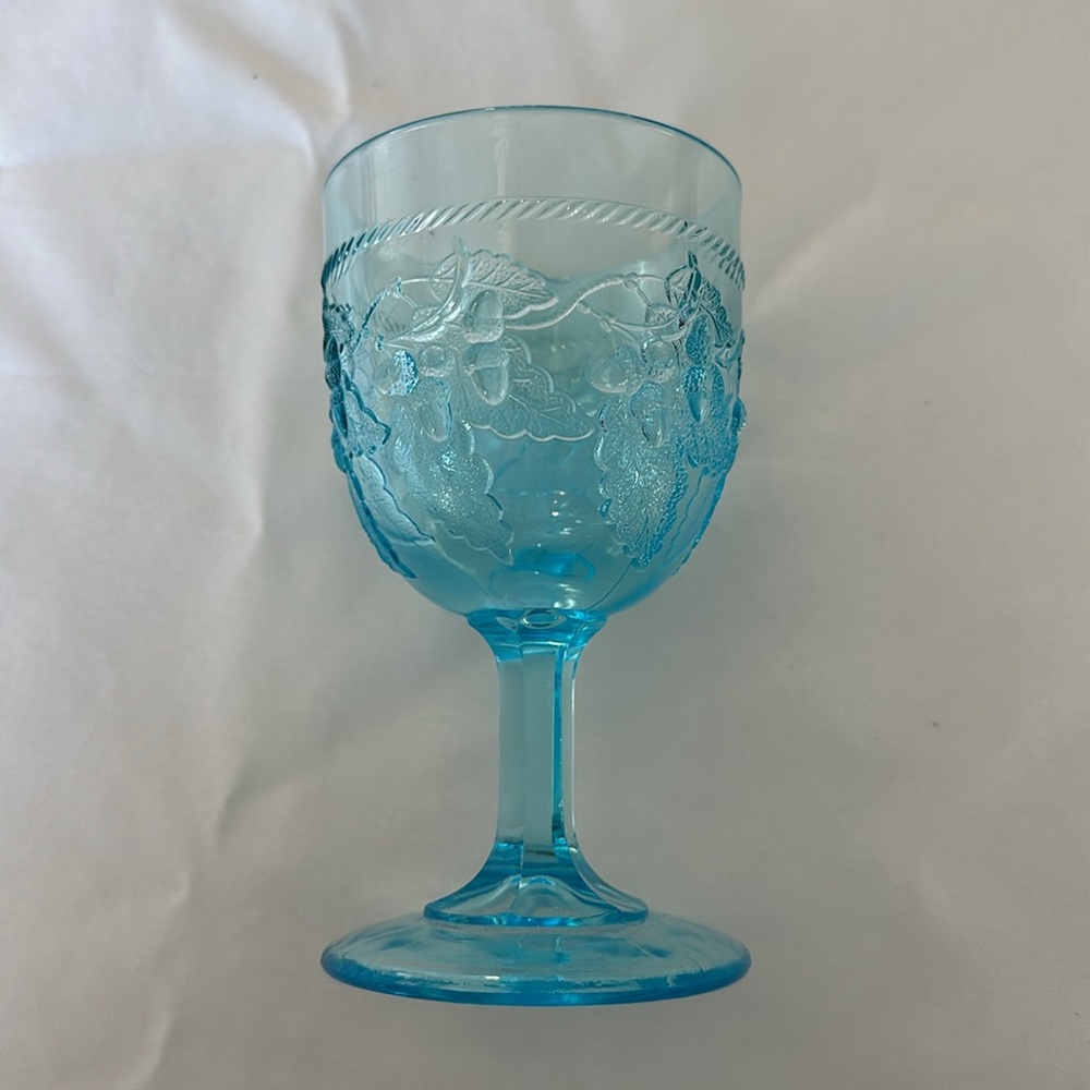 Vintage Wright Glass Acorn Blue Goblet